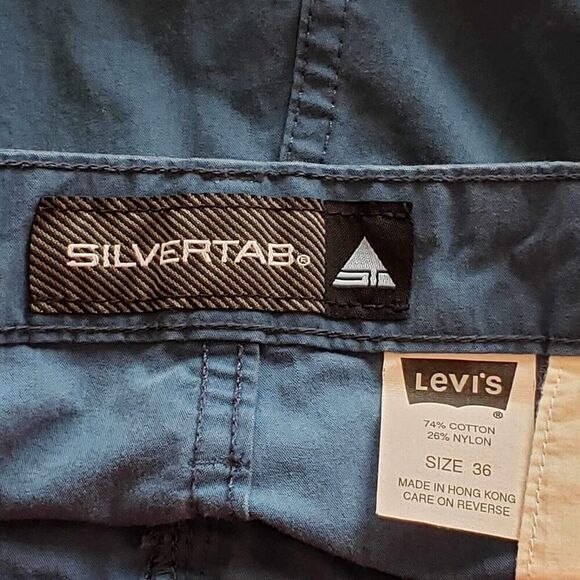 Levis Silvertab Shorts Mens Size 36 Cotton Cargo Blue Flat Front Canvas - Picture 9 of 10